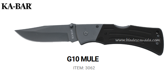 Ka-Bar Mule Folding Knife, Clip Point, G10 Black, Ka3062 - Click Image to Close